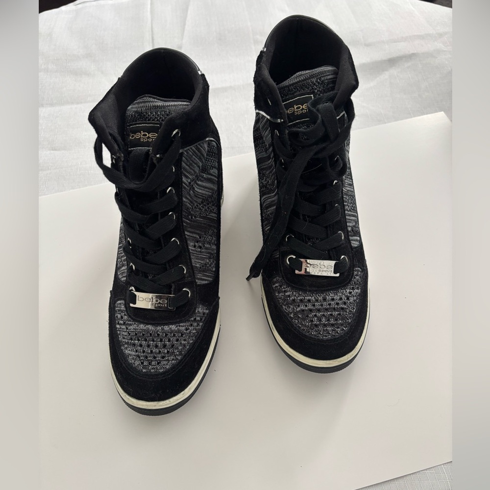 Bebe Black and Gray Wedge Sneakers